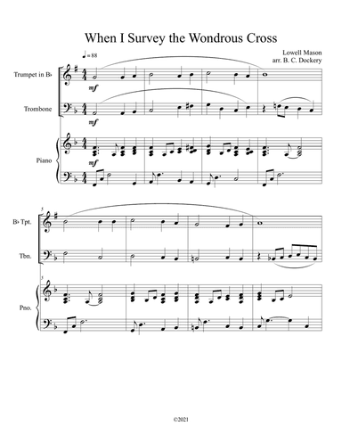 When I Survey the Wondrous Cross (Trumpet and Trombone Duet) with optional piano accompaniment