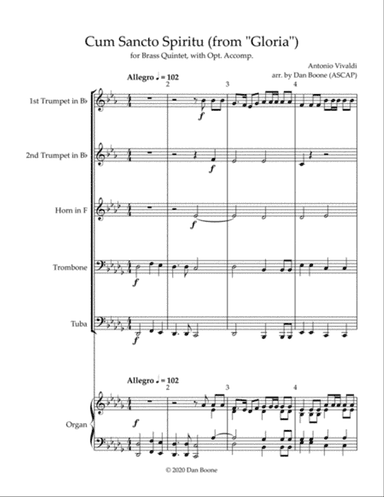Cum Sancto Spiritu (from "Gloria) for Brass Quintet, opt. accomp. (Db Maj. version)