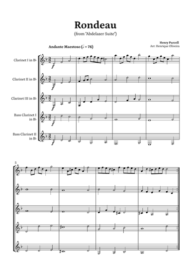 Rondeau from "Abdelazer Suite" by Henry Purcell - (Clarinet Quintet)