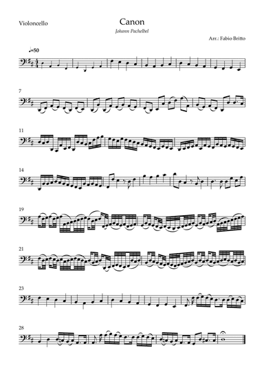 Canon - Johann Pachelbel (Wedding/Reduced Version) for Cello Solo