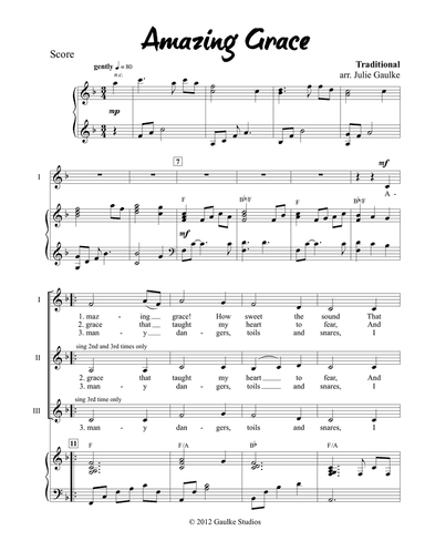 Amazing Grace for SSA voices and piano
