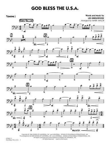 God Bless the U.S.A. (arr. Mark Taylor) - Trombone 1