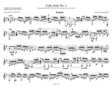 Cello Suite No. 2, BWV 1008, arranged for 8-string guitar
