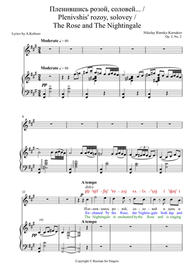Rimsky-Korsakov "The Rose and The Nightingale" Op.2 N2 Orig. key DICTION SCORE w IPA & translation
