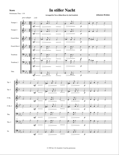 "In stiller Nacht" for brass quintet, score and parts