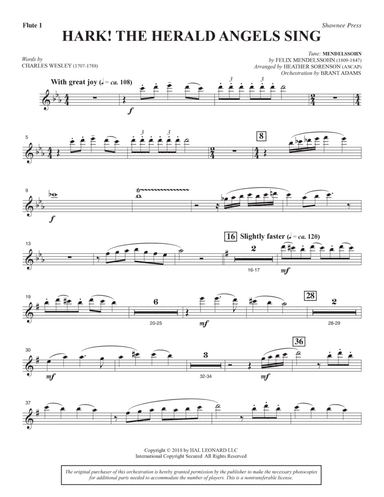 Hark! The Herald Angels Sing (Orchestra) (arr. Heather Sorenson) - Flute 1