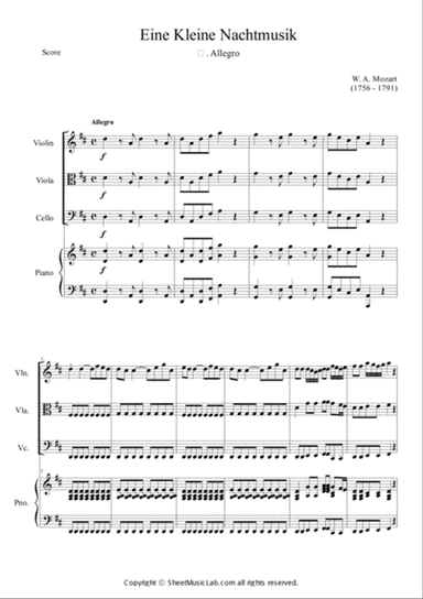 Serenade No.13 "Eine Kleine Nachtmusik" in G major, K.525 1.Allegro Easy & Short In D