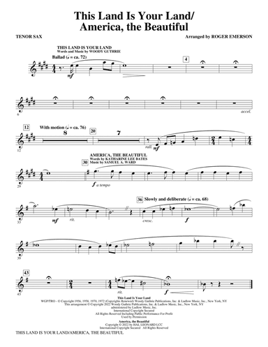 This Land Is Your Land/America, The Beautiful - Bb Tenor Saxophone