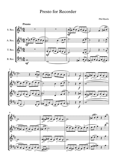 Presto for Recorder Quartet