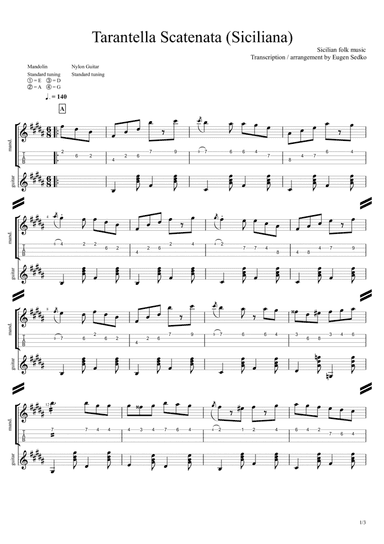 Tarantella Scatenata / Siciliana, mandolin & guitar score