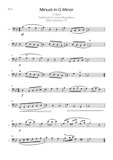 Minuet in G minor BWV Anh. 115 - Bach - Bass