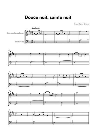 Douce nuit, sainte nuit (for Soprano Saxophone and Trombone)