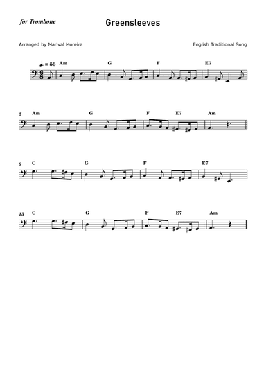 Greensleeves - Trombone solo (with chords)
