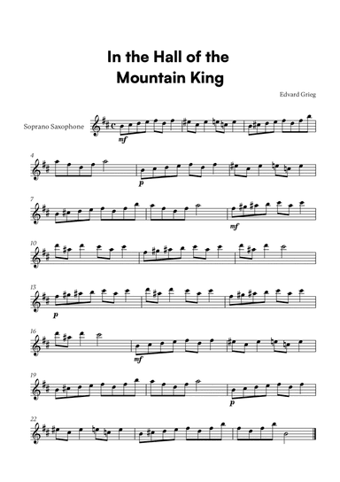 Edvard Grieg - In the Hall of the Mountain King (for Soprano Saxophone Solo)