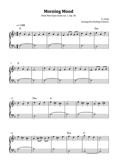 Morning Mood (easy piano - intermediate level 1 - with chords)