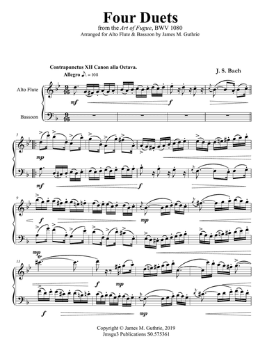 Bach: Four Duets from the Art of Fugue for Alto Flute & Bassoon
