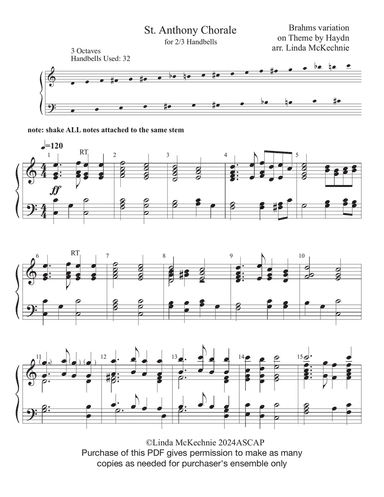 Chorale- handbell arrangement for Level 2 (medium difficulty) for 2 or 3 octave handbells arranged b