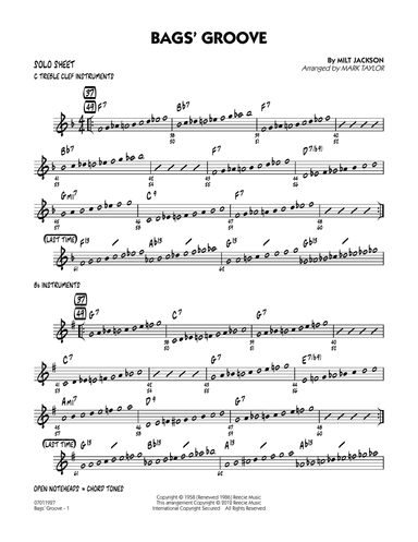 Bags' Groove (arr. Mark Taylor) - Solo Sheet