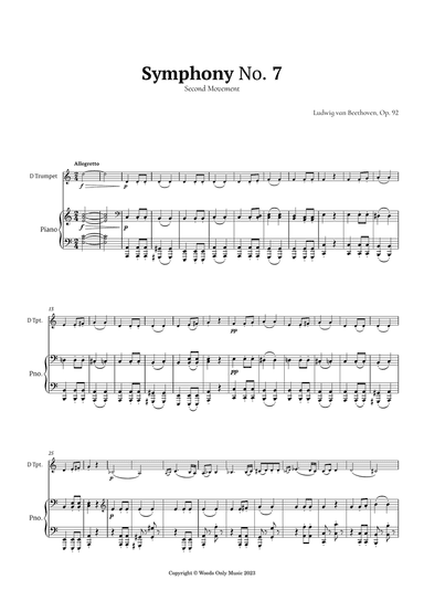 Symphony No. 7 by Beethoven for Trumpet in D and Piano