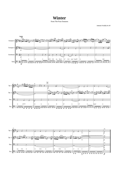 Largo from Winter by Vivaldi for Brass Quartet with Chords