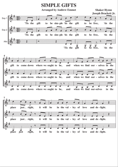 Simple Gifts A Cappella SSA