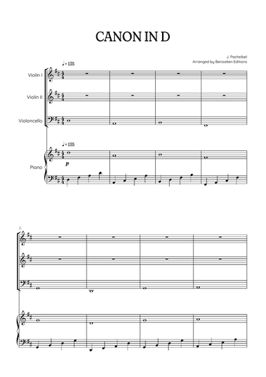 Pachelbel Canon in D • strings ensemble sheet music • violin, violin & cello w/ piano accompaniment