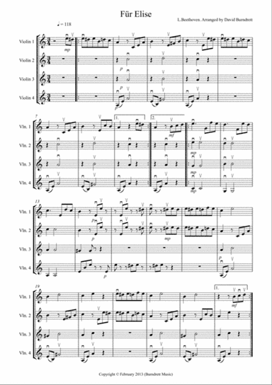 Fur Elise for Violin Quartet