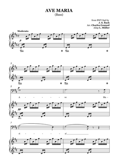 AVE MARIA - Bach/Gounod. For Soloist Bass in D Major with Piano Accompaniment
