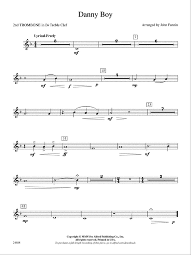 Danny Boy: (wp) 2nd B-flat Trombone T.C.