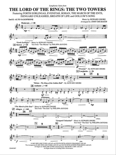 The Lord of the Rings: The Two Towers, Symphonic Suite from: 2nd E-flat Alto Saxophone