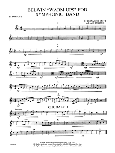 Belwin "Warm-Ups" for Symphonic Band: 1st F Horn