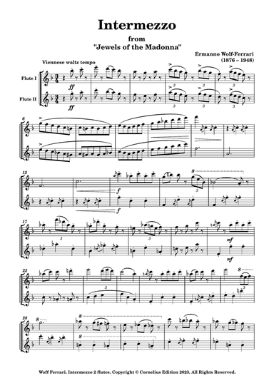 Ermanno Wolf-Ferrari Intermezzo from Act 3 of "The Jewels of the Madonna" Two Flutes Woodwind Duet.