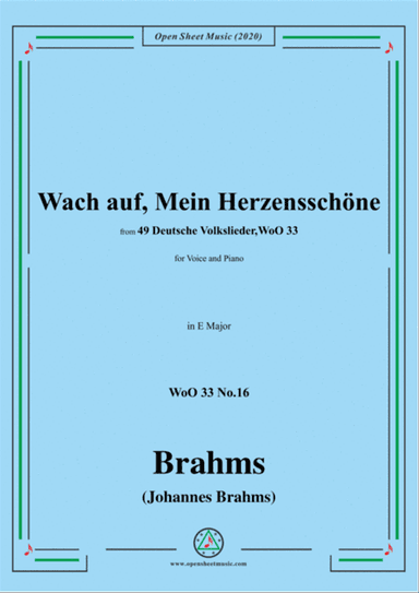 Brahms-Wach auf,Mein Herzensschöne,WoO 33 No.16,in E Major,for Voice&Piano