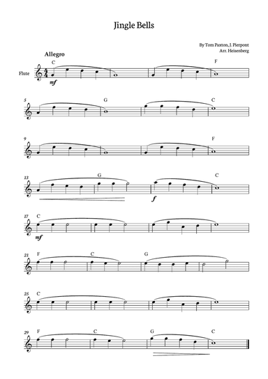 Jingle Bells for Flute solo with chords