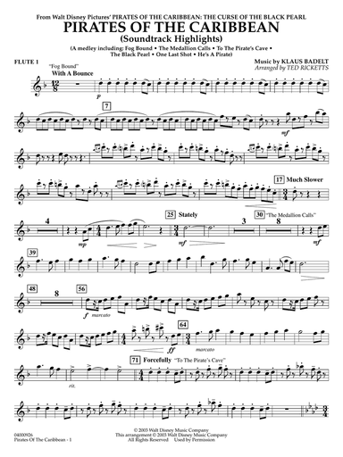 Pirates of the Caribbean (Soundtrack Highlights) (arr. Ted Ricketts) - Flute 1