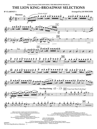 The Lion King: Broadway Selections - Bb Clarinet 1