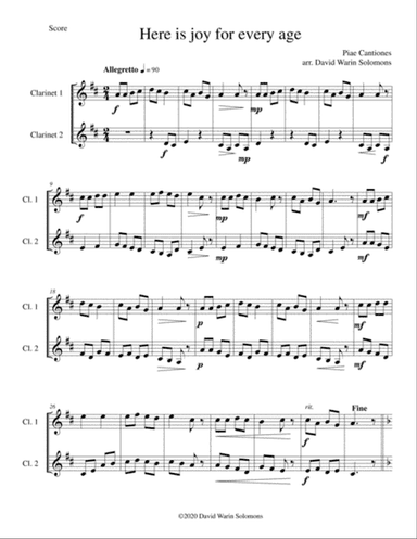 Variations on Here is joy for every age (Ecce Novum Gaudium - from Piae Cantiones) for 2 clarinets