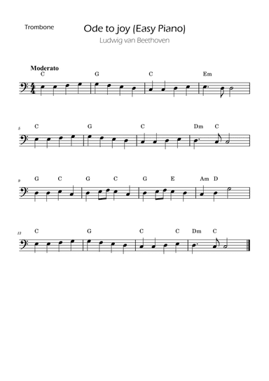 Ode To Joy - Easy Trombone with Chords