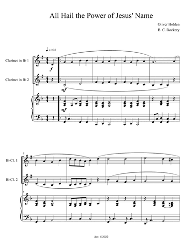 All Hail the Power of Jesus' Name (Clarinet Duet with Piano Accompaniment)