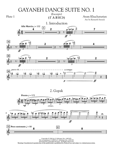 Gayenah Dance Suite No. 1 (Excerpts) (arr. Kenneth Snoeck) - Flute 1