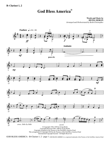 God Bless America - Clarinet 1 & 2