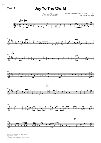 Joy To The World - String Quartet (Individual Parts)