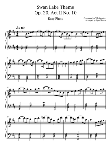 Swan Lake Theme - Tchaikovsky - Very Easy Piano