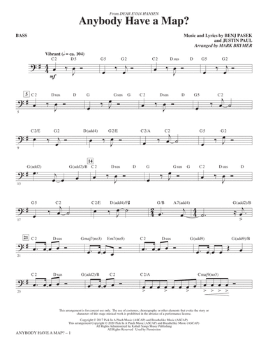 Anybody Have A Map? (from Dear Evan Hansen) (arr. Mark Brymer) - Bass