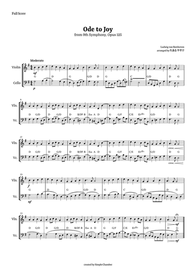 Ode to Joy for Violin and Cello by Beethoven Opus 125