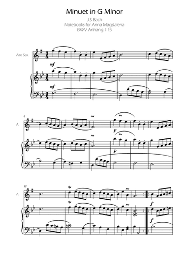 Minuet in G minor BWV Anh. 115 - Bach - Alto Sax