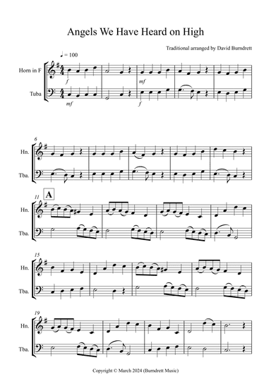 Angels We Have Heard on High for Horn and Tuba Duet