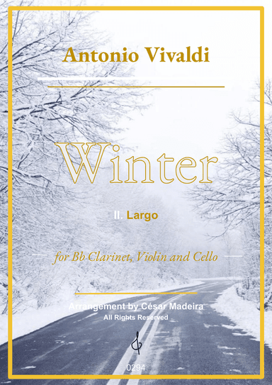 Winter by Vivaldi - Bb Clarinet, Violin and Cello - II. Largo (Full Score and Parts)