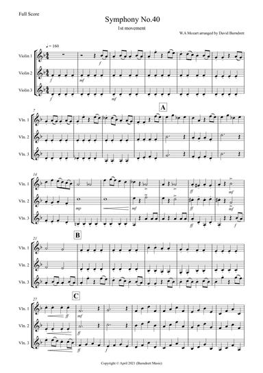 Symphony no.40 (1st Movement) for Violin Trio