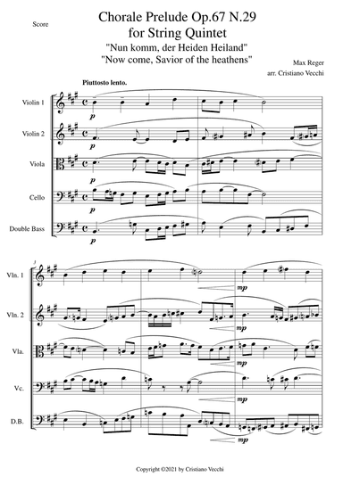 Chorale Prelude Op.67 N.29 for String Quintet